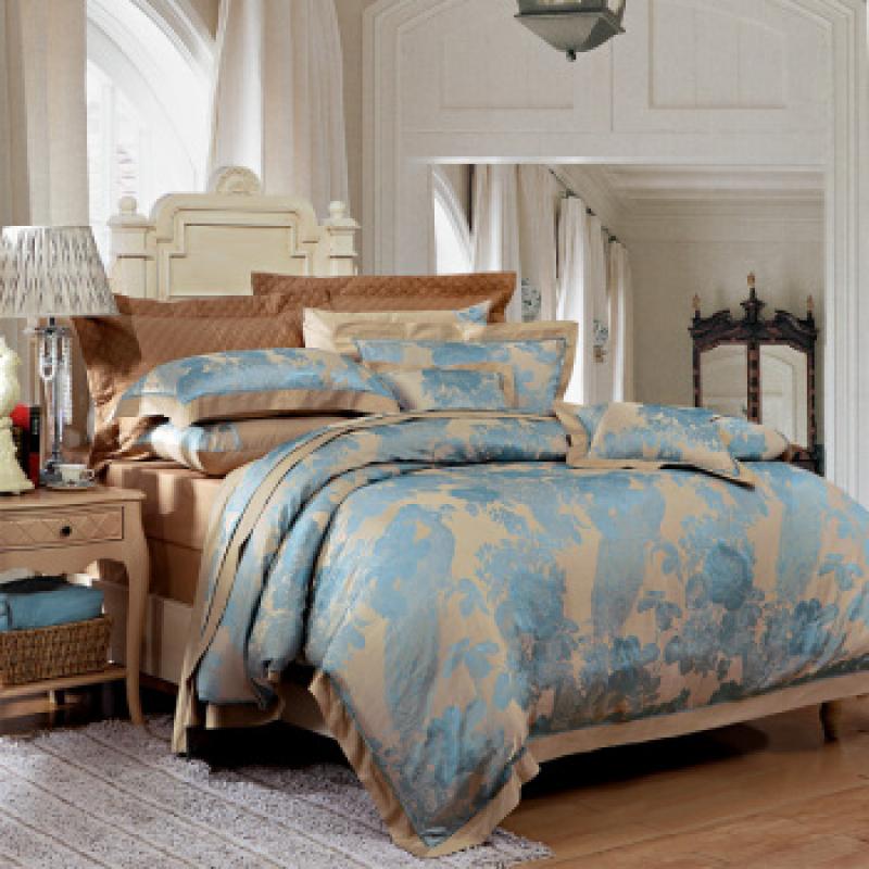 家纺 四件套 套件 高档提花套件 床上用品 南屏雀舞 绿 1.8米(6英尺)床